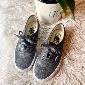 Vans Grey Metallic Glitter Lace-Up Sneakers Size 7